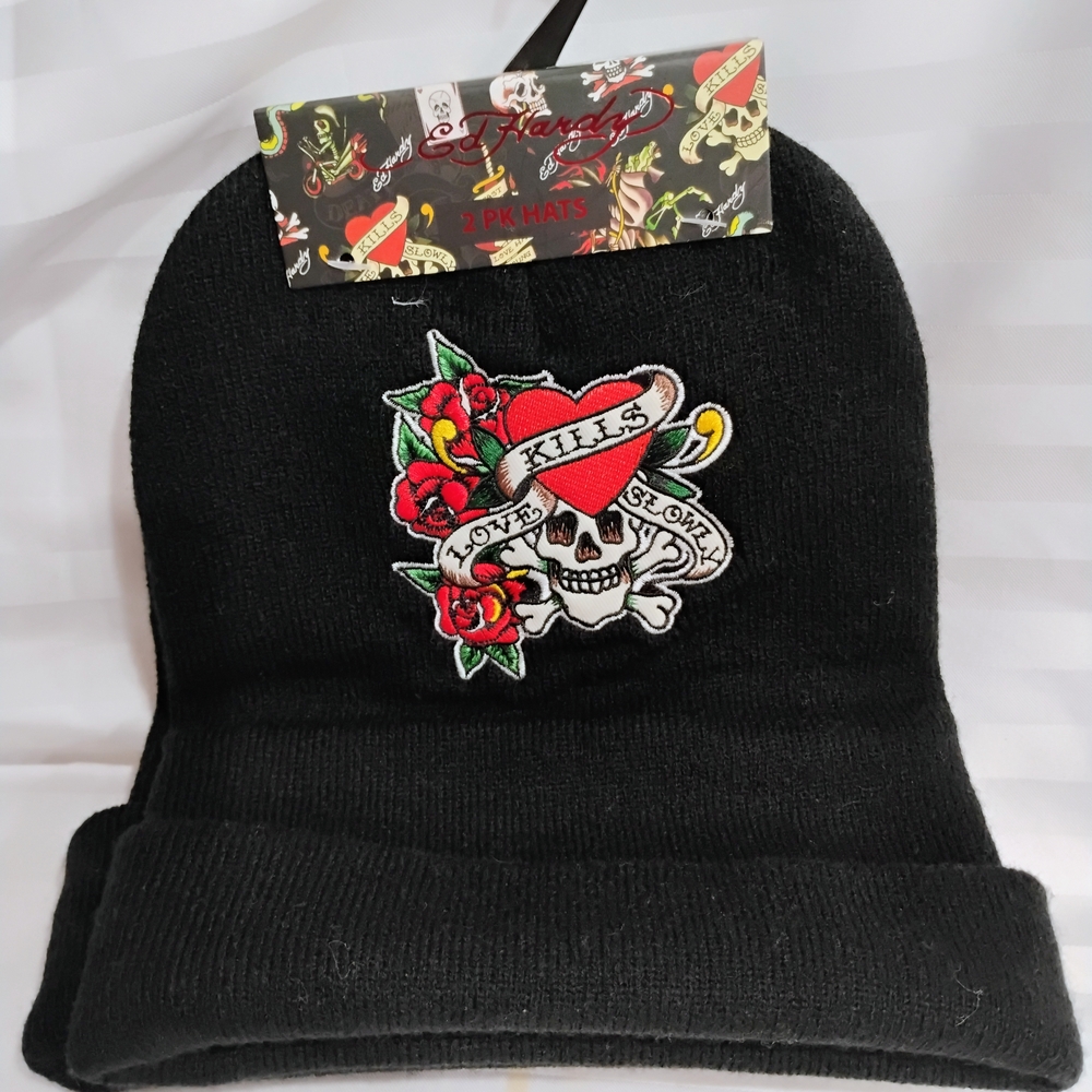 Ed Hardy Black Skull Beanie Set Of 2